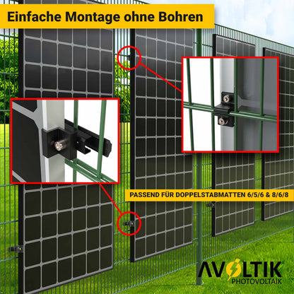 Avoltik Solarhalterung für Doppelstabmattenzaun | PV Halterung für Gartenzaun I für Module 30-35 mm Einfache Montage ohne Bohren
