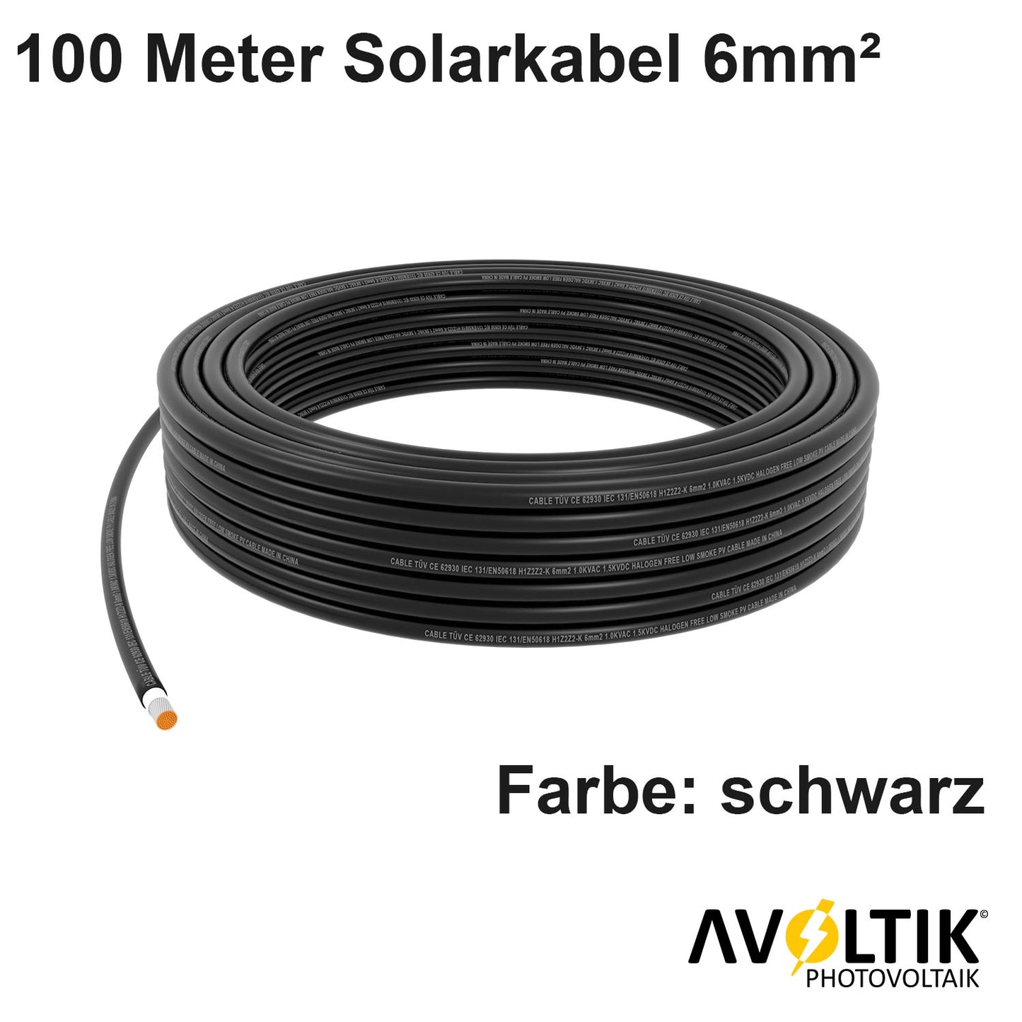 Avoltik Solarkabel 6mm² in Schwarz 100 Meter