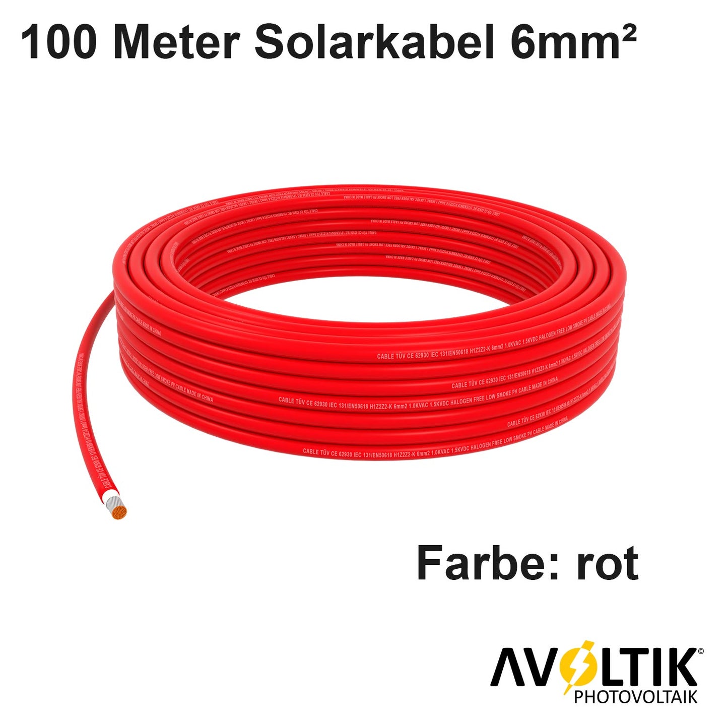 Avoltik Solarkabel 6mm² in Rot 100 Meter