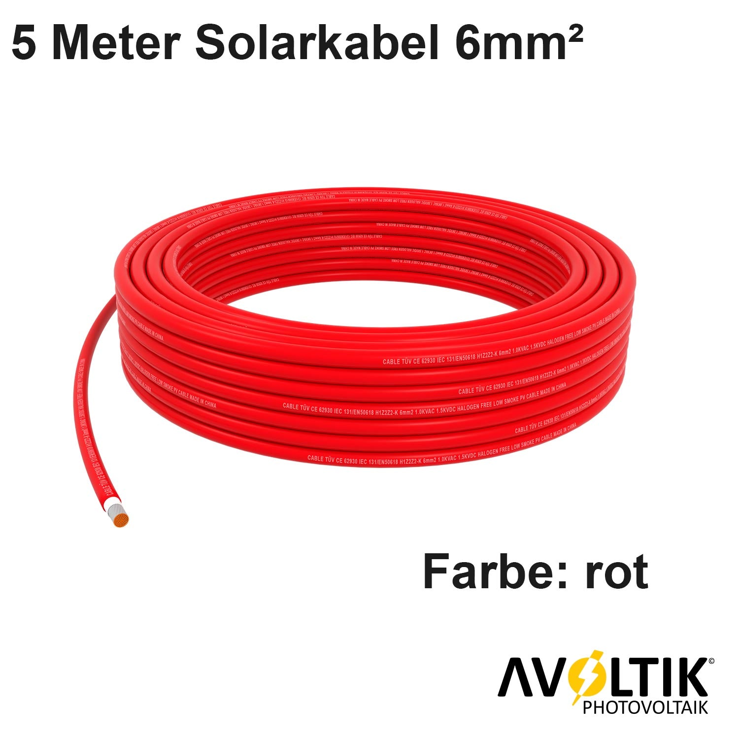 Avoltik Solarkabel 6mm² in Rot 5 Meter