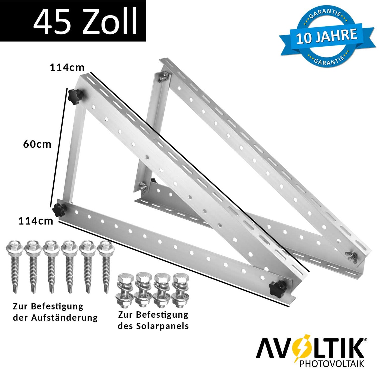 Avoltik Solarpanel-Aufsteller 45 Zoll 114 cm Bemaßung und Lieferumfang je Set