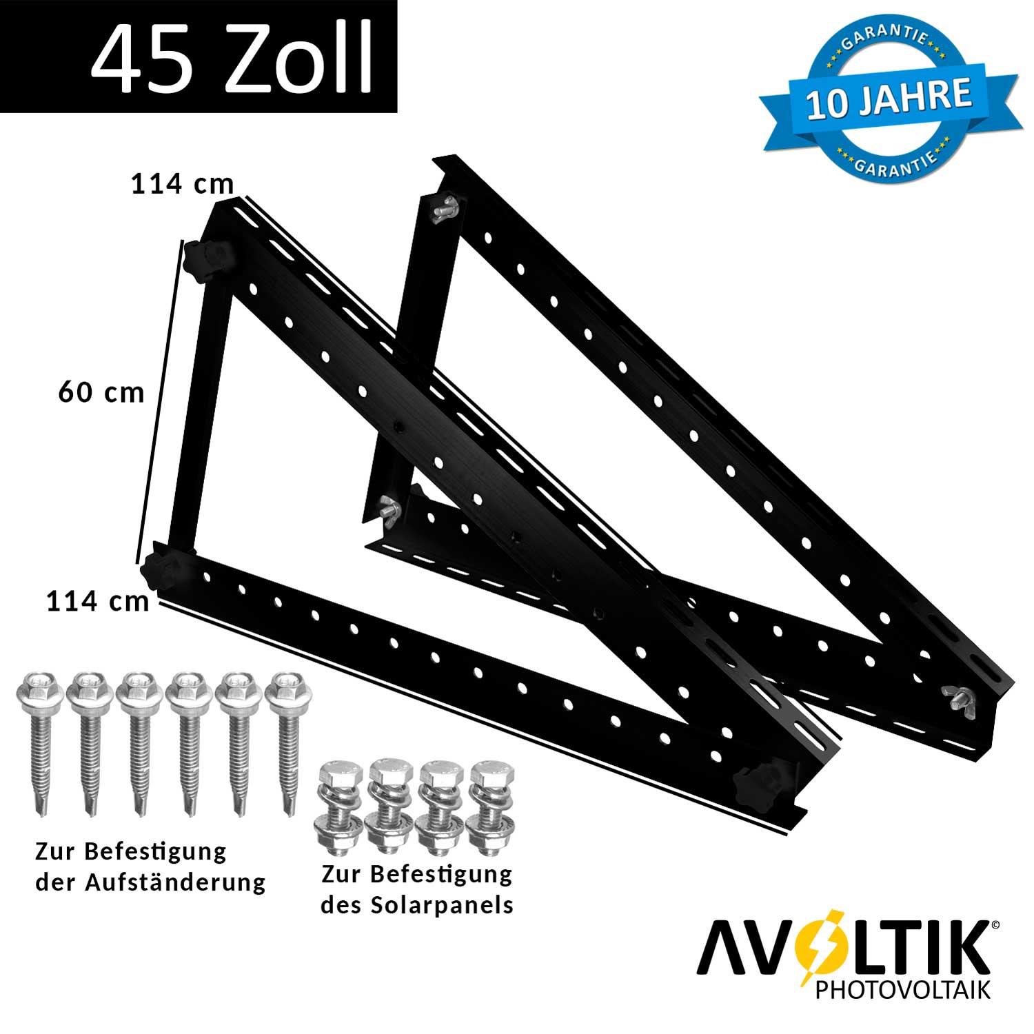 Avoltik Solarpanel-Aufsteller 45 Zoll 114 cm Schwarz Bemaßung und Lieferumfang