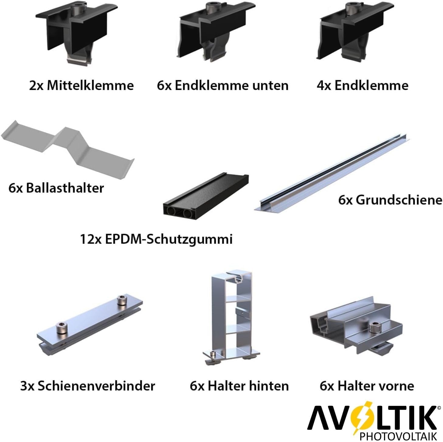 Avoltik Solarpanel Halterung für 4 Solar Module I Halterung für Solarmodule in flexibler Ausrichtung Lieferumfang