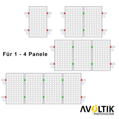 Avoltik Solarpanel Ziegeldach Befestigung für Paneele von 30-40mm  für 1-4 Paneele Schema