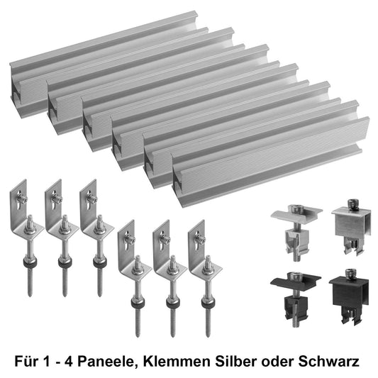 Avoltik Stockschrauben Blechdach Montageset für 1-4 Solarmodule, Klemmen in Silber oder Schwarz