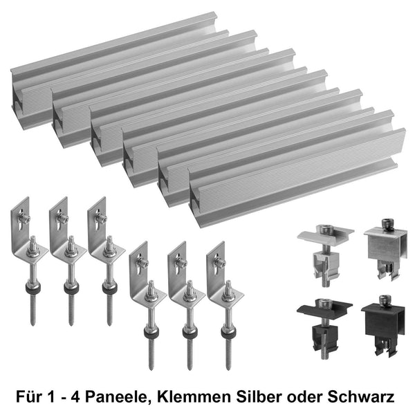 Avoltik Stockschrauben Blechdach Montageset für 1-4 Solarmodule, Klemmen in Silber oder Schwarz