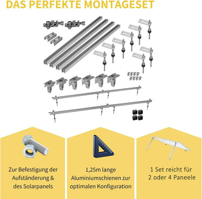 Avoltik Stockschrauben PV Montagesystem für 2 oder 4 Paneele in Silber oder Schwarz. Das Perfekte Montageset.