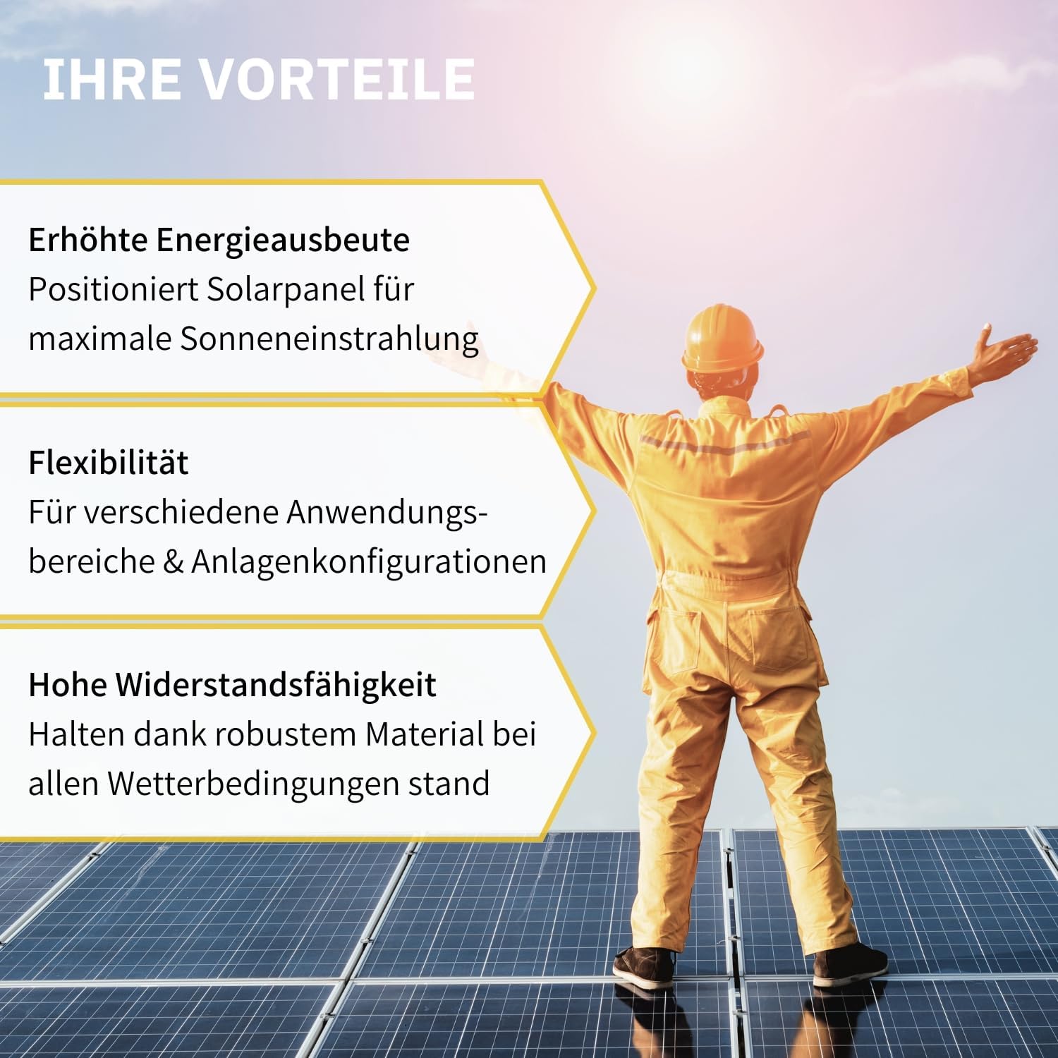 Avoltik Stockschrauben PV Montagesystem für 2 oder 4 Paneele in Silber oder Schwarz. Ihre Vorteile