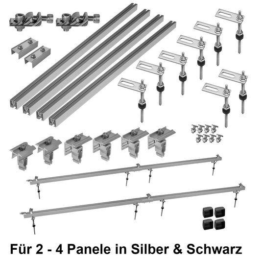 Avoltik Stockschrauben PV Montagesystem für 2 oder 4 Paneele in Silber oder Schwarz Produktbild