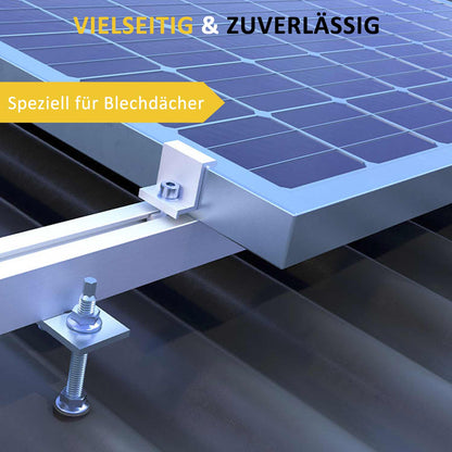 Avoltik Stockschrauben PV Montagesystem für 2 oder 4 Paneele in Silber oder Schwarz. Vielseitig & Zuverlässig. Für Blechdächer!