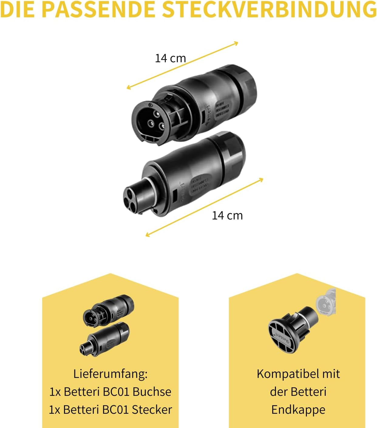 Betteri BC01 Buchse und Stecker Größe, Lieferumfang