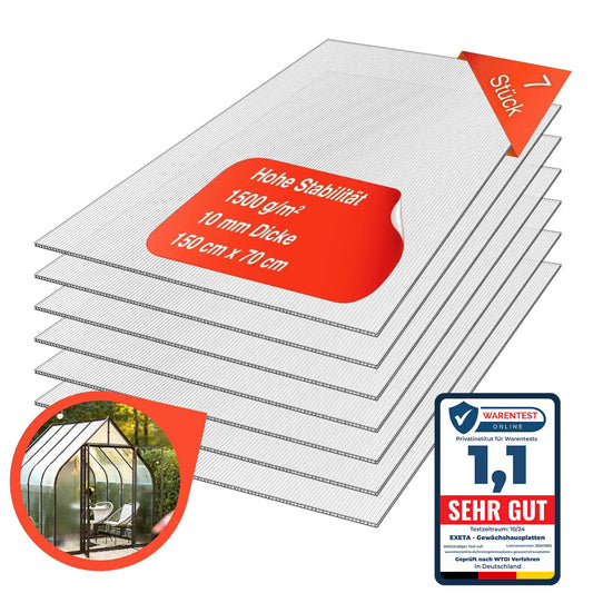 Doppelstegplatten  aus Polycarbonat Gewächshausplatten 10mm 1500g/m² 7 Stück 700X1500 mm Produktbild