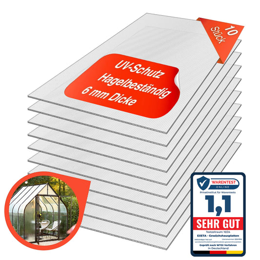 Doppelstegplatten aus Polycarbonat Gewächshausplatten 6mm 10 Stück 605X1210 mm Produktbild