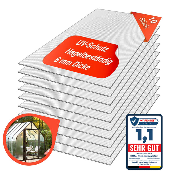 10X Gewächshaus Platten Doppelstegplatten 60,5X121 CM 6mm Hohlkammerplatten 7,3m² Polycarbonatplatte