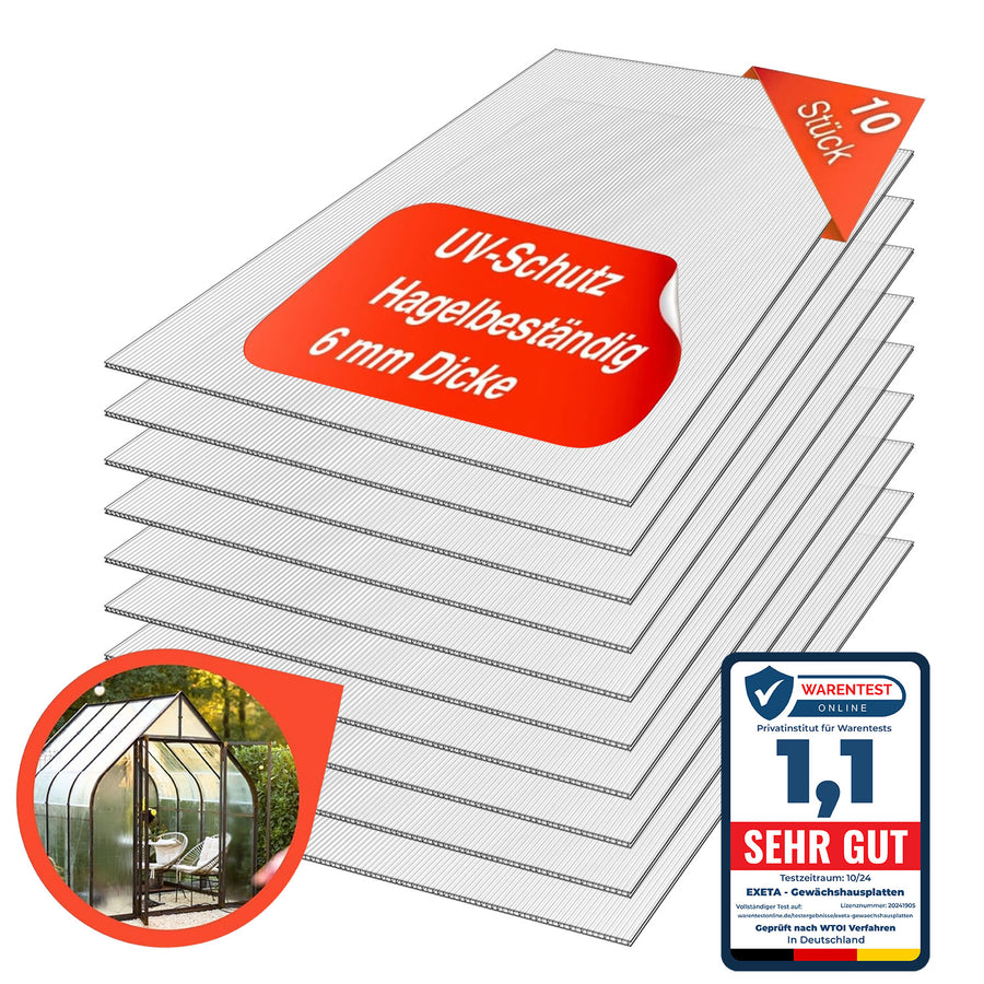 10X Gewächshaus Platten Doppelstegplatten 60,5X121 CM 6mm Hohlkammerplatten 7,3m² Polycarbonatplatte