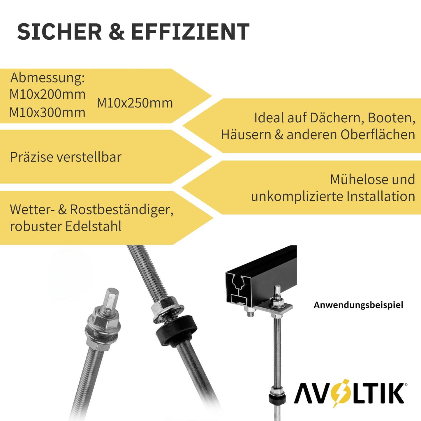 Avoltik Stockschraube M10 Edelstahl inkl. EPDM und Sperrzahnmutter mit Adapterplatte Produktinformationen