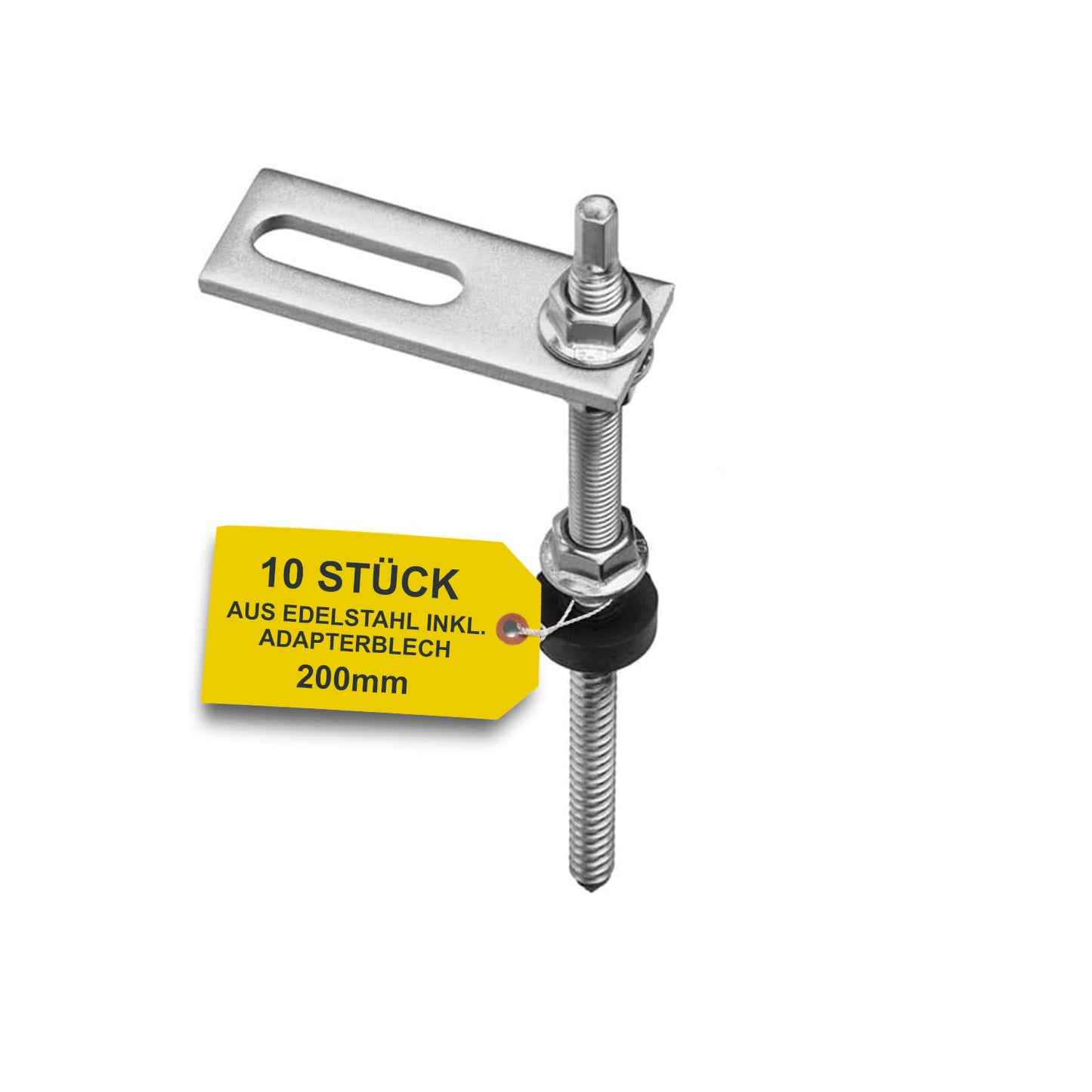 Stockschraube M10 Edelstahl inkl. EPDM und Sperrzahnmutter mit Adapterplatte 200mm 10 Stück  Produktbild