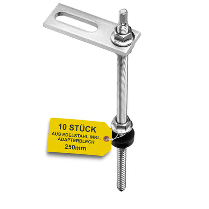 Stockschraube M10 Edelstahl inkl. EPDM und Sperrzahnmutter mit Adapterplatte 250mm 10 Stück  Produktbild