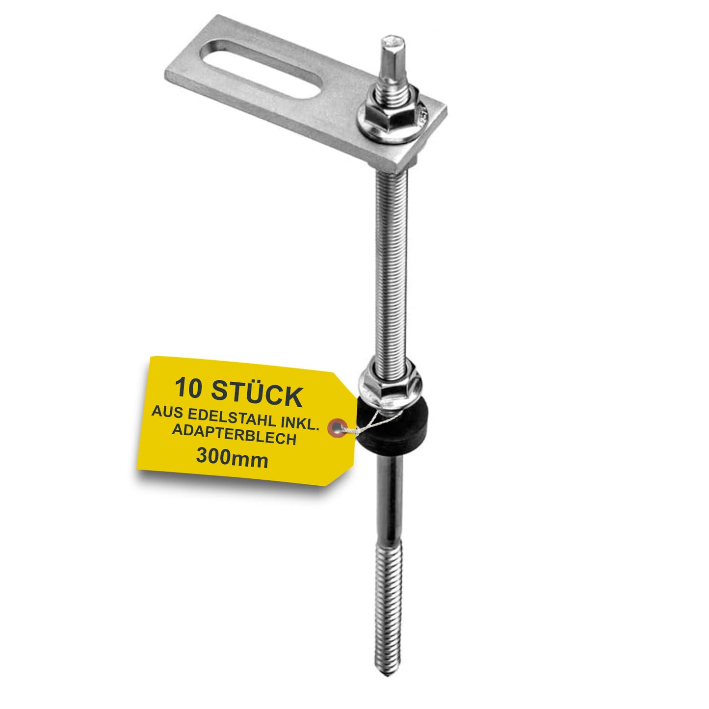 Stockschraube M10 Edelstahl inkl. EPDM und Sperrzahnmutter mit Adapterplatte 300mm 10 Stück  Produktbild
