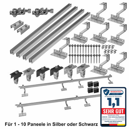 Avoltik Solar Halterung Ziegeldach Montageset für 1-10 Panel 30-45mm, Endklemmen Silber oder Schwarz