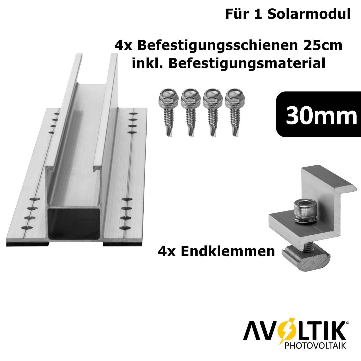 Avoltik Wellblechdach Montage Set 250mm 30mm silber für 1 Solarmodul Produktbild