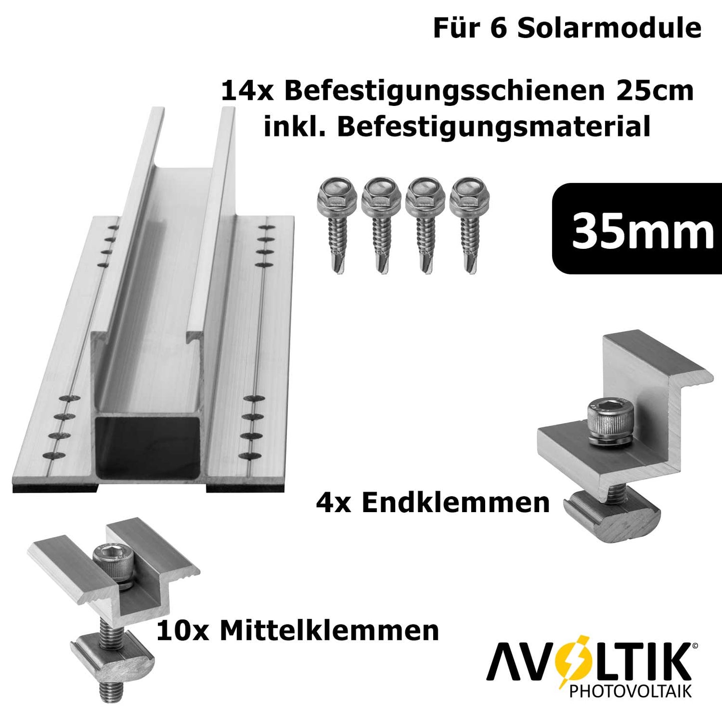 Avoltik Wellblechdach Montage Set 250mm 35mm silber für 6 Solarmodule Produktbild
