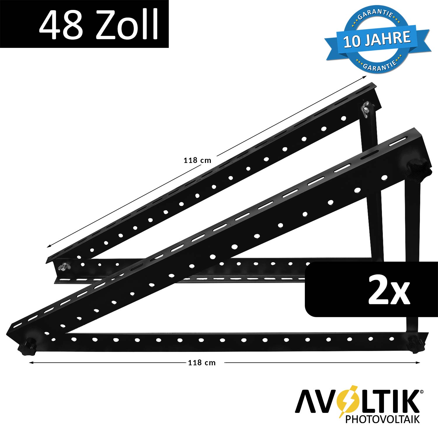Avoltik Solarpanel-Aufsteller 48 Zoll 118 cm Schwarz 2 Stueck
